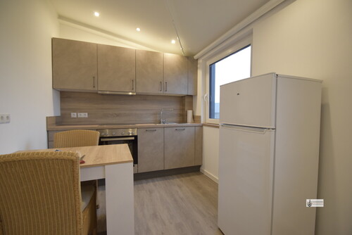 _EBK mit Esstisch und Kühlschrank - Möblierte Hausmeisterwohnung für einen Single bei 900 Warmmiete Moderne Einrichtung in ruhiger Lage