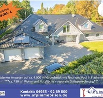 ***Modernes Anwesen - Haus mit Einliegerwohnung auf ca. 4.900 m² Grundstück mit Teich in Flachsmeer*** - Westoverledingen