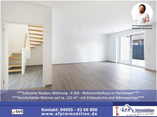 Titelbild AFP-00523 - ***Exklusive Neubau-Wohnung - 4 ZKB - Reihenmittelhaus in Flachsmeer*** Carport, Garten, Einbauküche