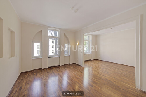 Wohnzimmer / Esszimmer - Möbel mit KI entfernt - Etagenwohnung mit 96,00 m&sup2; in Dortmund zum Kaufen