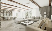 EG Wohnzimmer mit Kamin Visualisierung - 13 Zimmer Einfamilienhaus zum Kaufen in Bochum - Laer