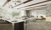 EG Wohnzimmer mit Kamin Visualisierung - Einfamilienhaus mit 345,00 m&sup2; in Bochum - Laer zum Kaufen