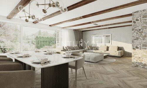 EG Wohnzimmer mit Kamin Visualisierung - Einfamilienhaus mit 345,00 m&sup2; in Bochum - Laer zum Kaufen