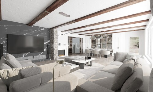 EG Wohnzimmer mit Kamin Visualisierung - 