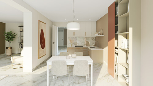 Küche - mit Beispielmöblierung - - Etagenwohnung mit 70,93 m² in Münster zum Kaufen