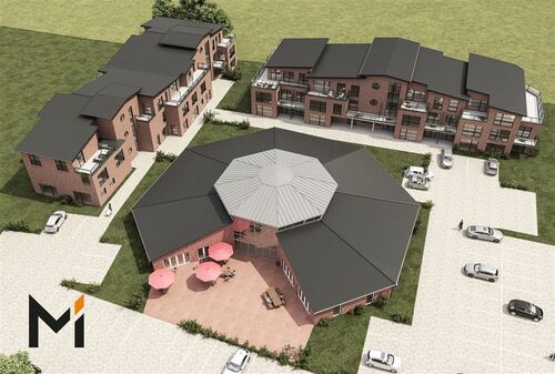 Wohnpark mit Atrium/Gemeinschaftsgebäude - Neubau Penthouse, tolle Architektur mit Fahrstuhl. Klimaneutral u. sicherer Rendite über 20 Jahre