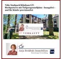 Nähe StadtparkKlinikum GT: Hochparterre mit Tiefgaragenstellplatz - bezugsfrei - für Käufer provisionsfrei - Gütersloh