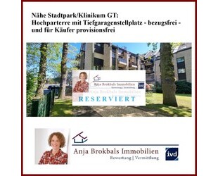 Nähe StadtparkKlinikum GT: Hochparterre mit Tiefgaragenstellplatz - bezugsfrei - für Käufer provisionsfrei - Gütersloh