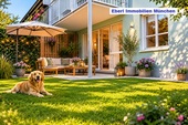 Außenansicht (m KI bearbeitet) - Wohnen mit Mehrwert: 2 Zimmer +Garten +Terrasse +großer Hobbyraum +abschließbares Kellerabteil +TG + Provisionsfrei für den Käufer