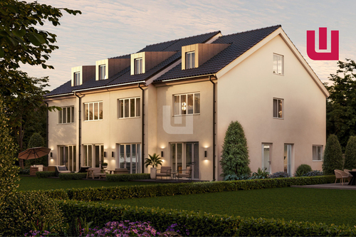 Gartenansicht Abendstimmung - KfW40 - Niedrigenergiehaus in ökologischer Bauweise - provisionsfrei! Innenausbau hat begonnen!