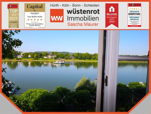 2025 Startbild3 - Erste Reihe Rheinblick! Sofort beziehbare zwei Zimmer mit kleinem Balkon, Stellplatz und Garage. TOP