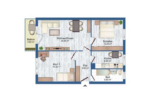 12660 - Für den gehobenen Anspruch - frisch renovierte 3 Zimmer mit Balkon und Einbauküche!