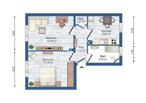 Grundriss 2 Zimmer 50,10m² Els - Schicke 2 Zimmer Wohnung mit Dusche