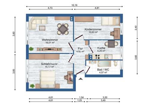 13252 - Rechts 3 Zimmer - Renovierte 3 Zimmer Wohnung zu vermieten.