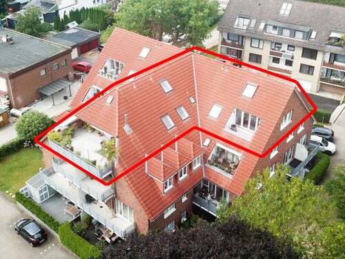 Drohnenbild mit Umriss der Wohnung - 