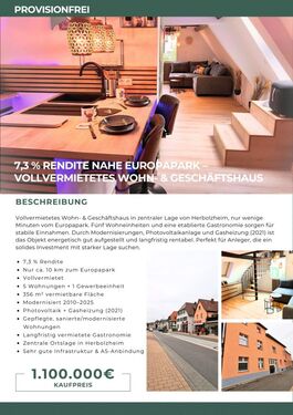 Dunkelgrün Weiß Modern Einfach Expose Wohnung Verkauf Immobilien Dokument (1) - Provisionsfrei* Renditestarkes Wohn- & Geschäftshaus nahe Europapark - Vollvermietung, über 7 % Rendite