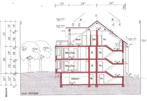 Schnitt Ansicht + Büro - Hobbyraum UG ca. 18 qm - 