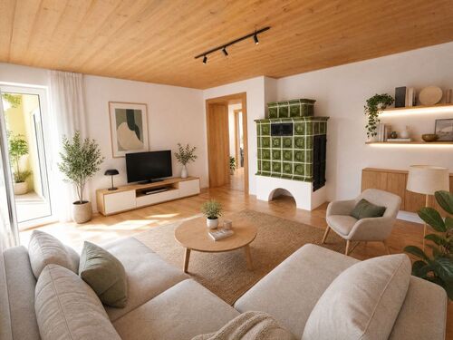 Wohnzimmer Visualisierung KI - Provisionsfrei* Zentrale 3-Zimmerwohnung in solider Wohnanlage mit Balkon und Garage