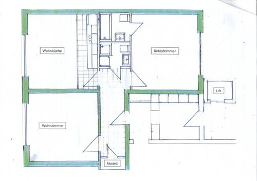 Grundriss 2 - Zi - WE, 3. OG re - Schöne 2-Zi-WE mit Wohnküche im Stadtzentrum von Tettnang