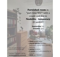 17m2 + 22m2 geteiltes Wohnzimmer zur Untermiete, 4-6 Wochen in Neukölln - Berlin