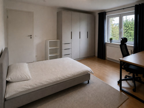 Schlafzimmer - Helles möbliertes WG-Zimmer (15 m²) in neuer 3er-WG 