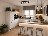 Moderne Küche mit Inseltresen - 