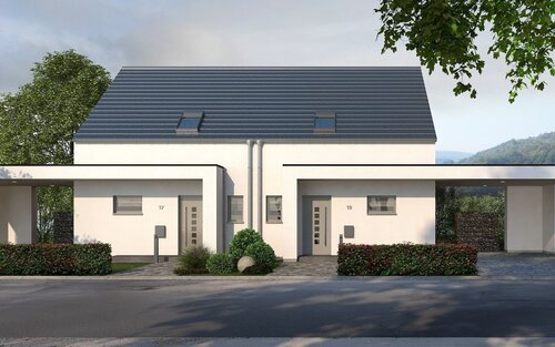 Hausansicht - ? Feldrand, Weitblick, DHH in Renningen! Bauplatz, Küche & Garage inklusive - jetzt zugreifen!