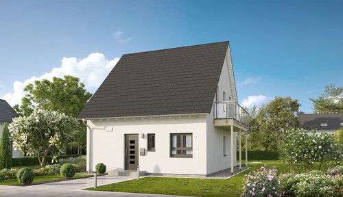 Hausansicht Eingang Satteldach - Jetzt ein Haus bauen, bevor der Winter vor der Tür steht