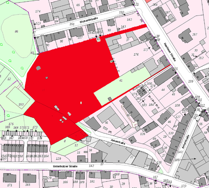 Lageplan mit Markierung Verkaufsgrundstück - GROSSES BAUGRUNDSTÜCK IN ZENTRALER LAGE VON REMSCHEID-HASTEN