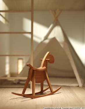 Kinderzimmer, möblierungsvorschlag Schaukelpferd und Tipi - 