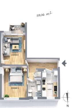 Foto - Wohnung zum Kaufen in Berlin 219.000,00 € 59.6 m²