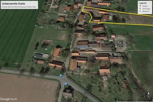 Google bild Hoffläche eingezeichnet 1 - Resthof mit Waldflächen sowie weiteren Flächen in 27336 Frankenfeld OT Heddern nahe der Aller
