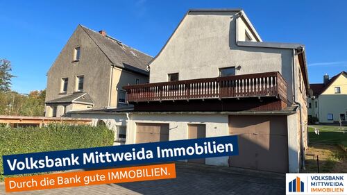 Hausansicht Westseite - 2 Wohnhäuser mit 3 Wohnungen plus 200m² Werkstatträumen bei Mittweida