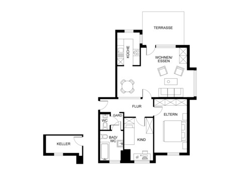Grundriss - Kohlscheid – Gut vermietete 3-Zimmer-Wohnung mit Garten