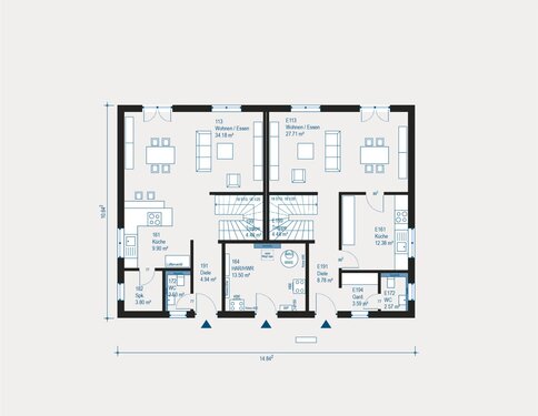 Grundriß Erdgeschoß - 4 Zimmer Doppelhaushälfte zum Kaufen in Bestensee