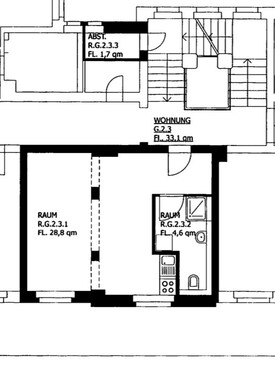 Grundriß 2. OG 1-Zimmer - 1 Zimmer Etagenwohnung zur Miete in Radebeul