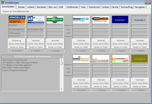 Softwarepartner_ImmoKaufmann - Screenshot Eingabemaske Schnittstellen Übertragung immokaufmann.