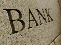 Banken & Sparkassen - chiseled, Textured, Rough, Single Word, Brick Wall, Bank, Wall, Sign, Sandstone, Brick, Carving, Stone, Stone, Text, Finance, Facade, Security, financial institution, Banking, Architecture, Business, Built Structure, Building Exterior, Safety, serif, stone blocks,.